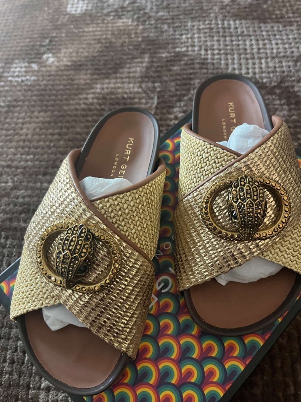Kurt Geiger Gold Braided Slide Mules with Decorative Buckle US Size 8 EUR 8.5